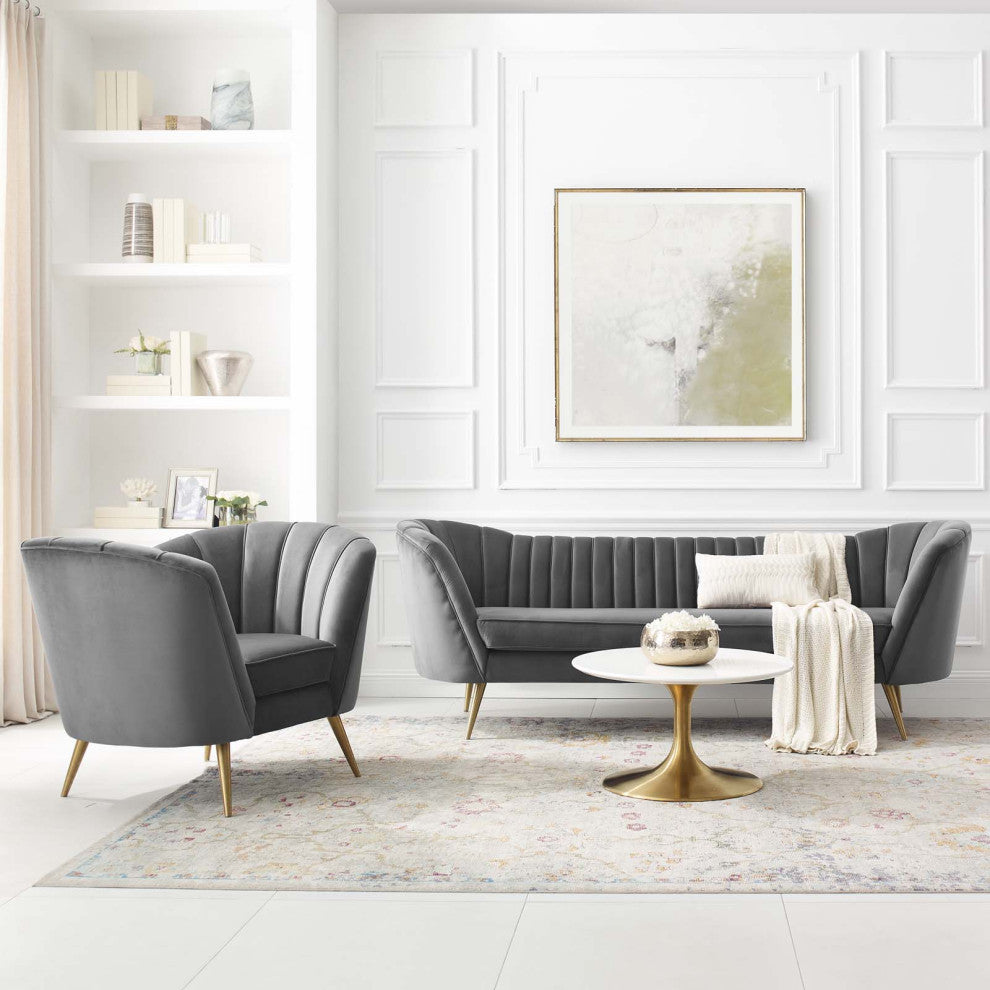 Armchair and Sofa Set, Velvet, Gray, Modern, Living Lounge Hospitality