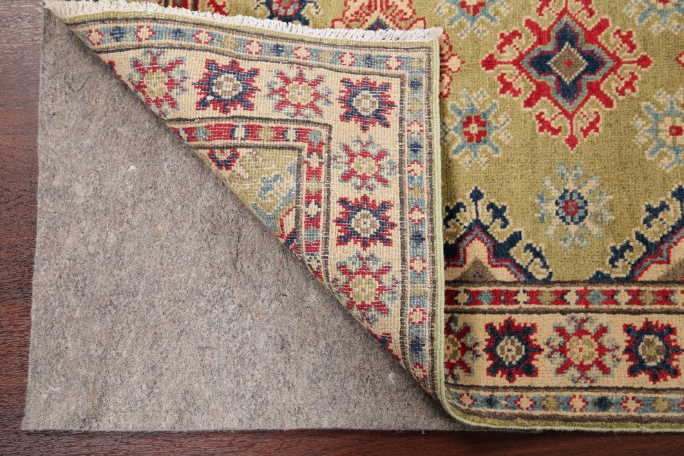 Traditional Pakistani Kazak Hand-Knotted Oriental Area Rug, Green, 4'0"X2'9"