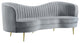 Benzara BM286330 Modern Sofa, Curved Kidney Shape, Channel Tufted, Gray, Gold