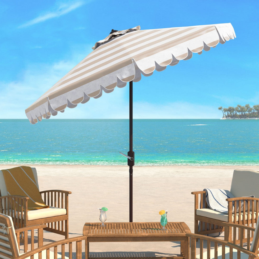 Safavieh Outdoor Vienna 11ft Round Crank Umbrella Beige Stripe