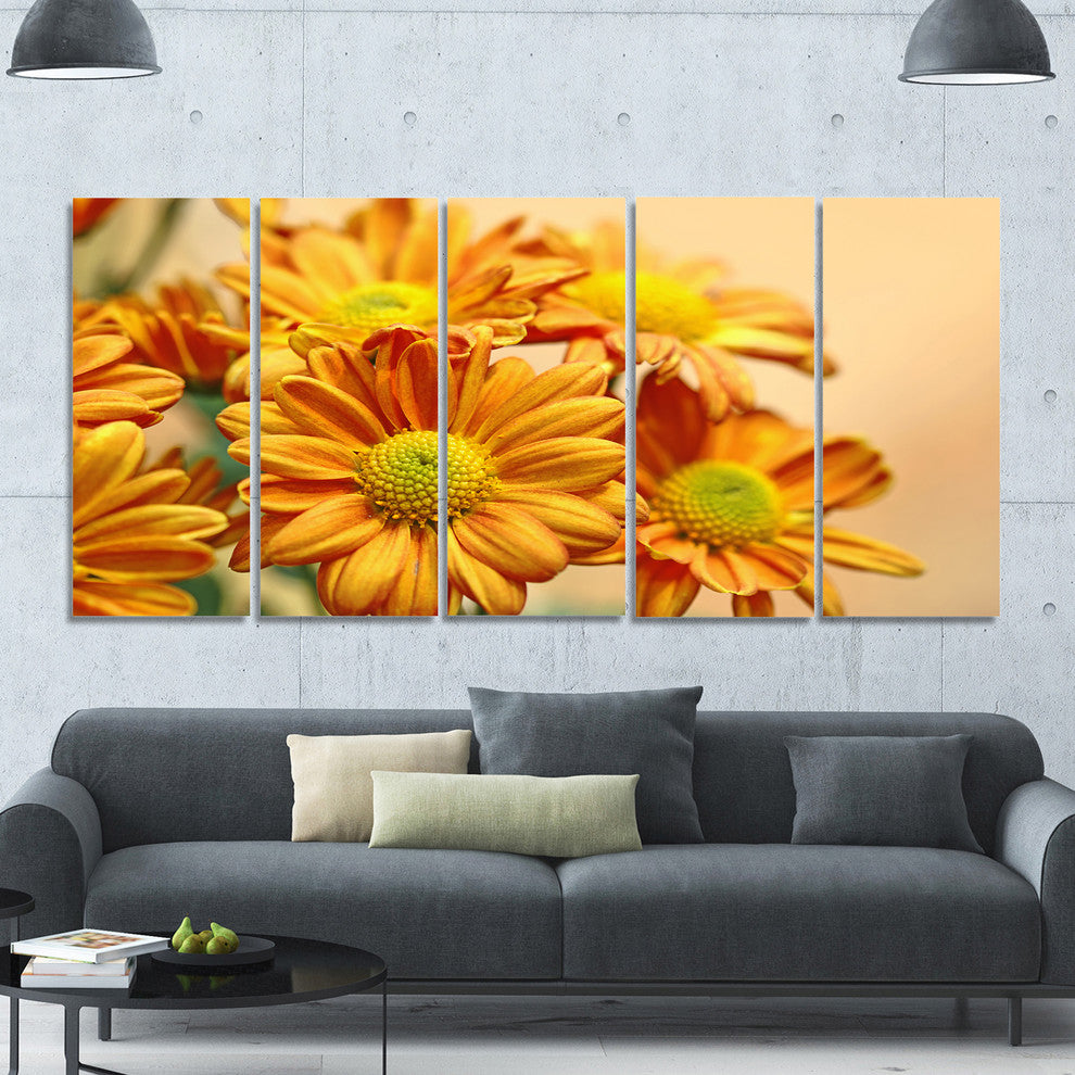 Yellow Flowers in the Garden, Floral Canvas Art Print, 60"x28", 5 Panels