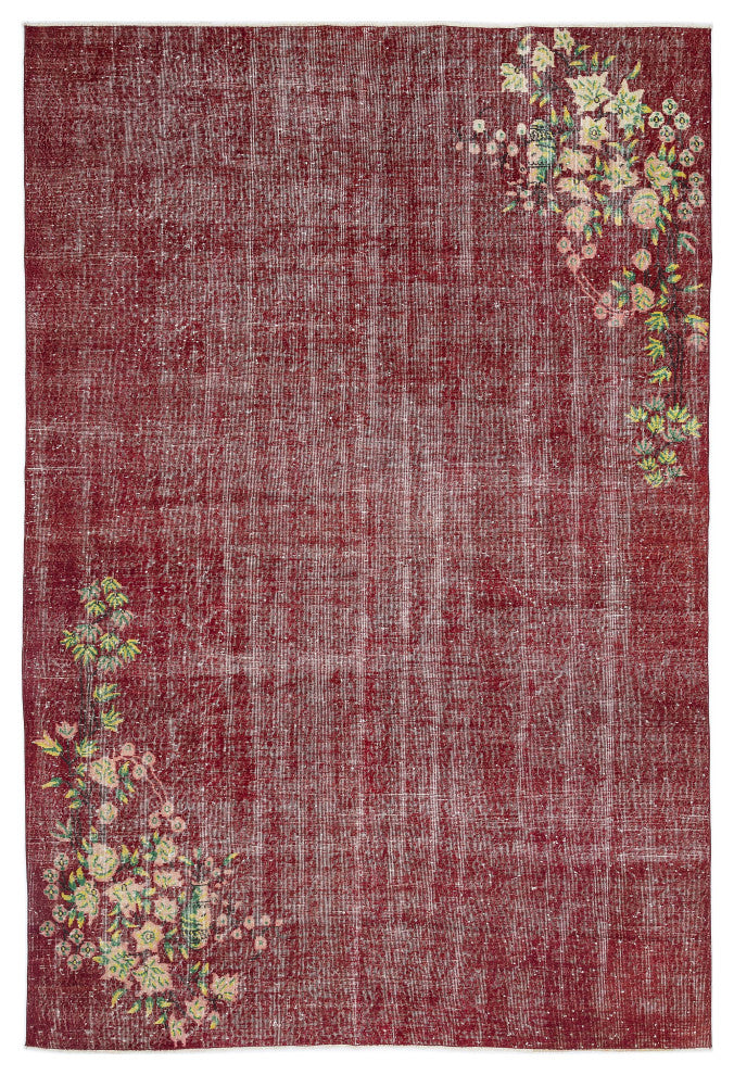Red Vintage Turkish Hand-Knotted Rug 6' 11" x 10' 2", 83 in. x 122 in.