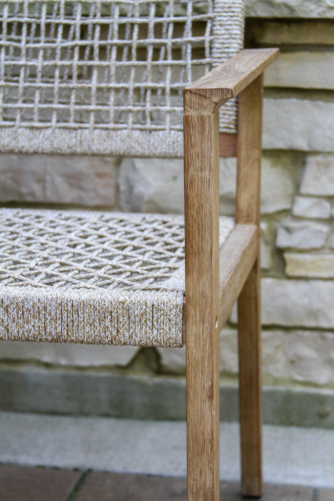 6 Person Antique Wash Lazy Susan Table With Wheat Rope Chairs