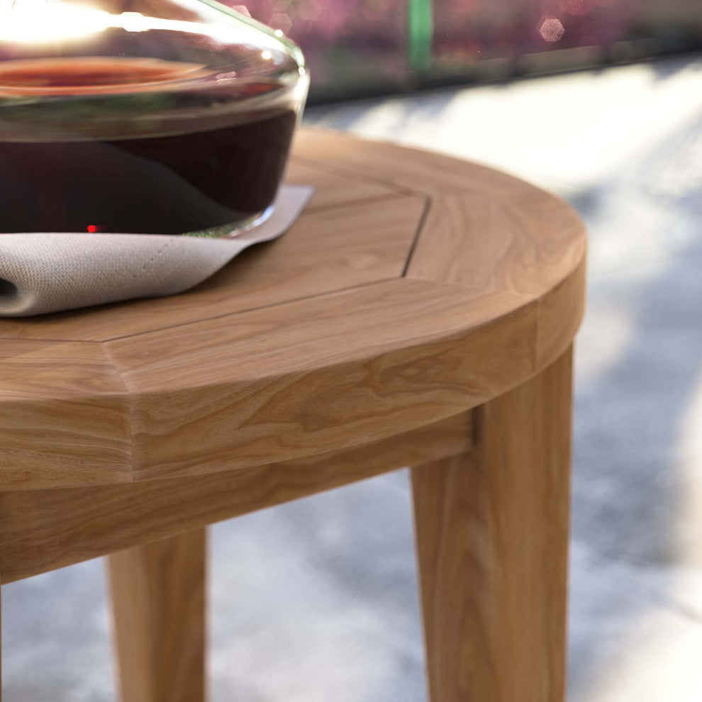 Lounge Coffee Side Table, Round, Brown Natural, Wood, Modern, Outdoor Patio