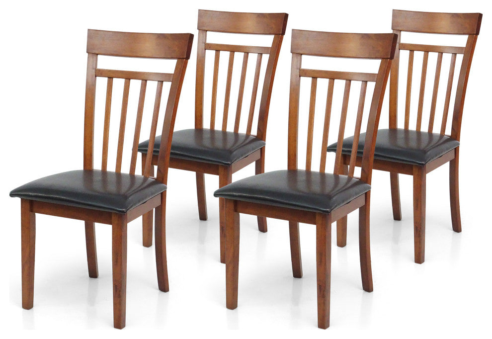 Set of 4 Classic Style Solid Wood Warm Dining Chairs, Medium Brown/Pu Leather