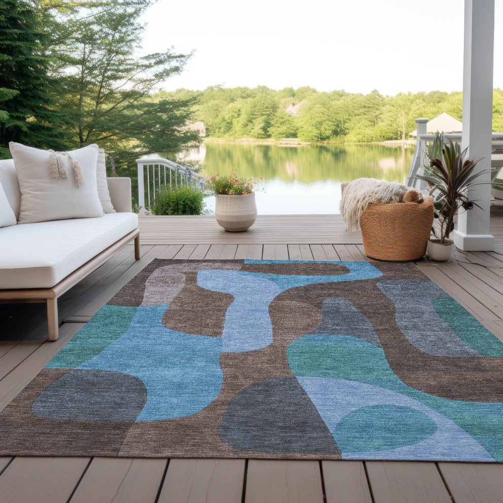 Machine Washable Indoor/Outdoor Chantille ACN1867 Brown 9' x 12' Rug