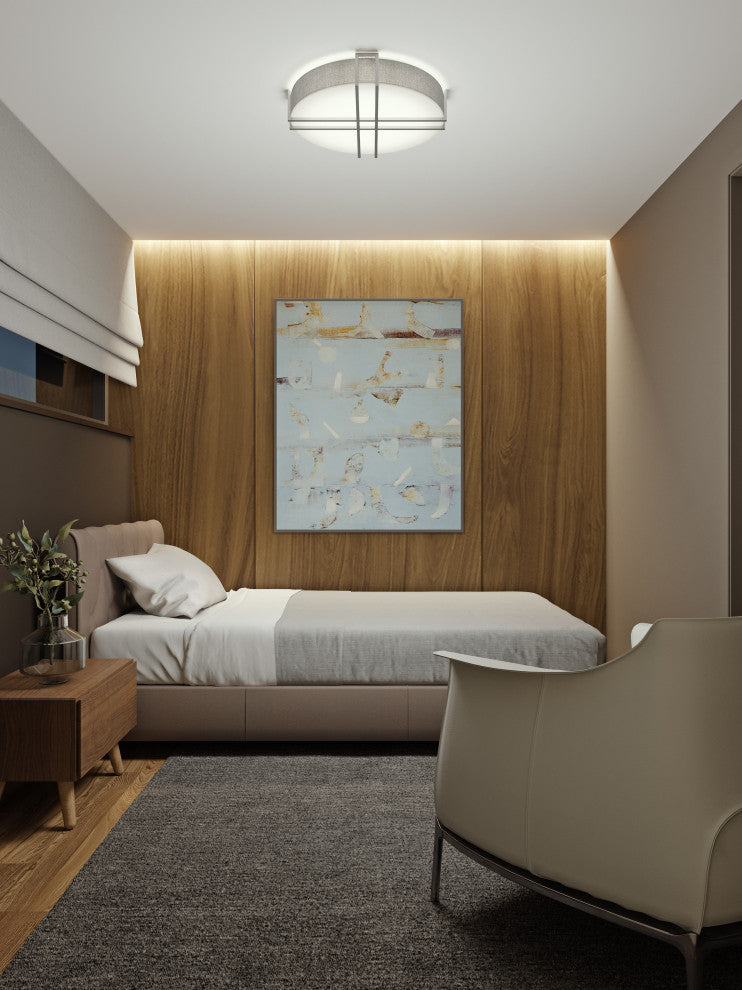 Lambert, LED Flush Mount, Satin Nickel Finish, White Acrylic Shade, 20"