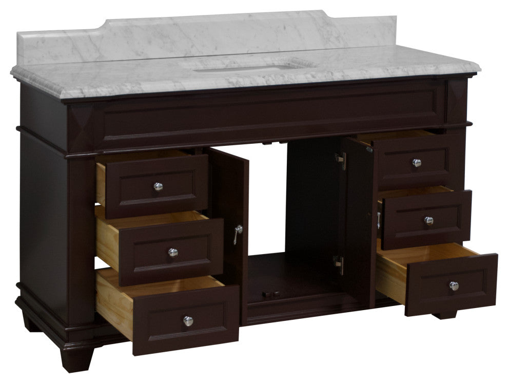 Elizabeth 60" Bathroom Vanity, Base: Chocolate, Top: Carrara Marble, Single Vanity