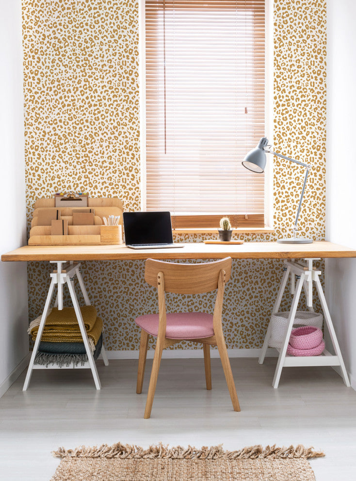 Animal Print Leopard Peel and Stick Vinyl Wallpaper, Gold, 24"w X 60"h