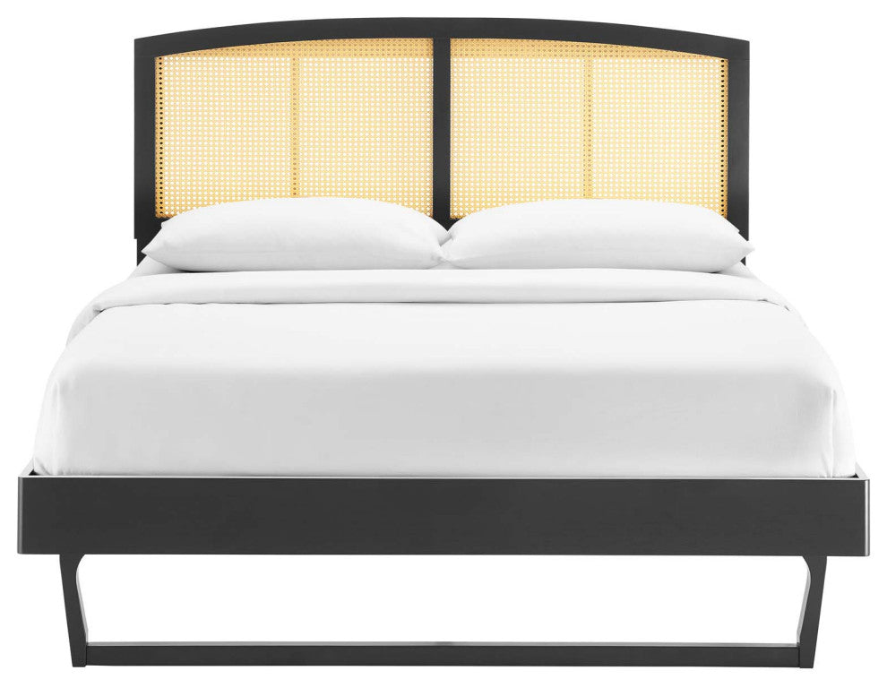 Sierra Cane and Wood Full Platform Bed With Angular Legs Black