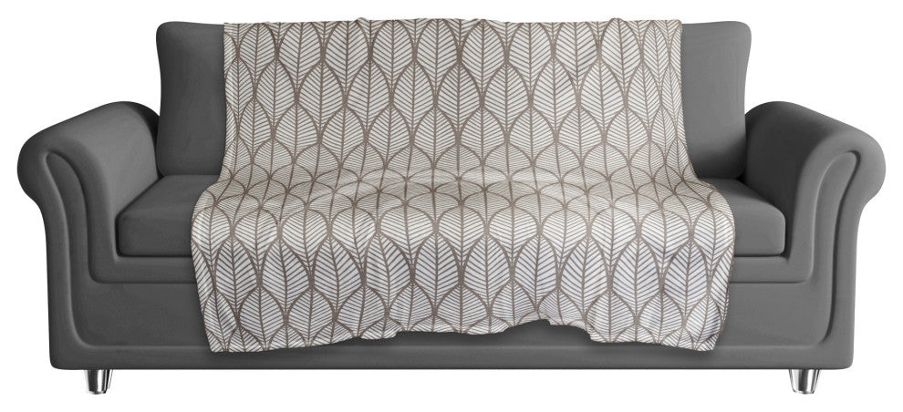 Taupe Geo Leaves 50 x 60 Coral Fleece Blanket