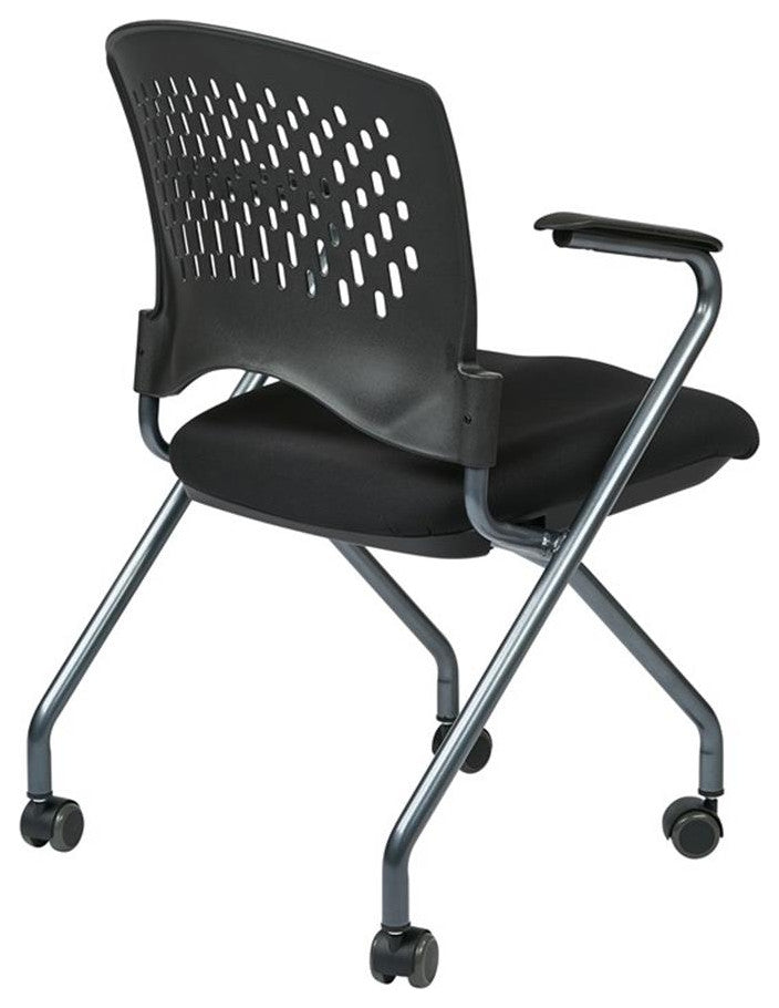 Set of 2 Deluxe Black Folding Chair with Ventilated Plastic Wrap Around Back
