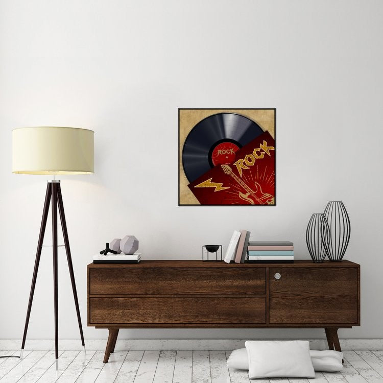 "Vinyl Club, Rock" Framed Canvas Giclee by Steven Hill, 31x31"