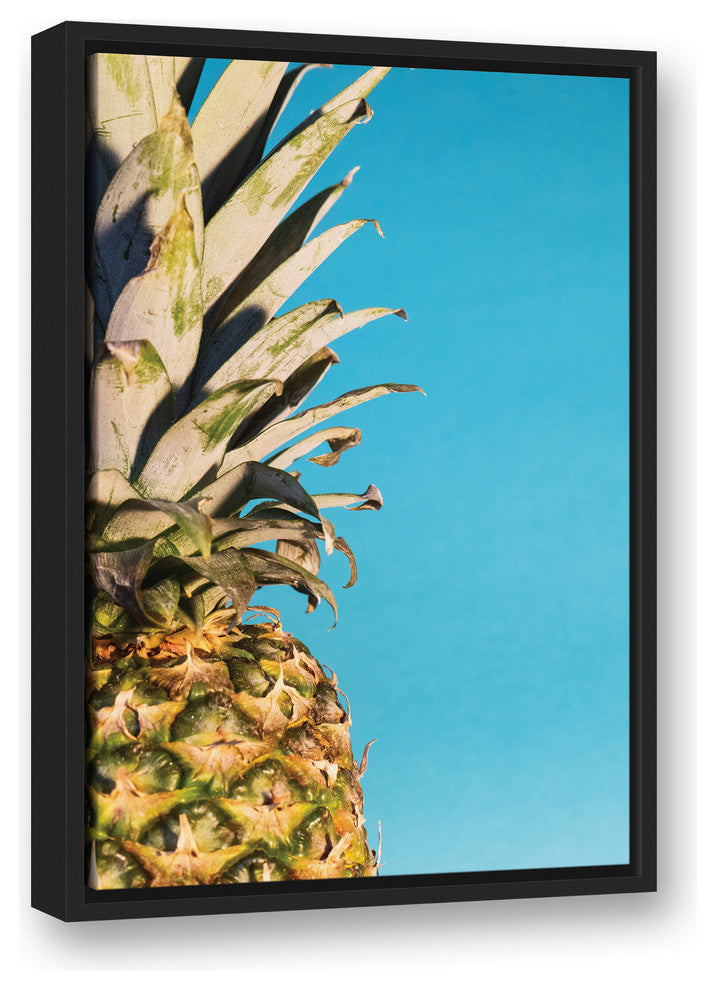 Large Pineapple Blue 16x24 Black Floating Framed Canvas