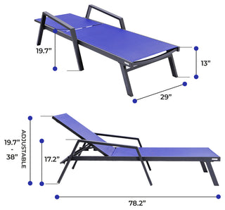 LeisureMod Marlin Outdoor Patio Stackable Chaise Lounge Chair With Armrests, Navy Blue