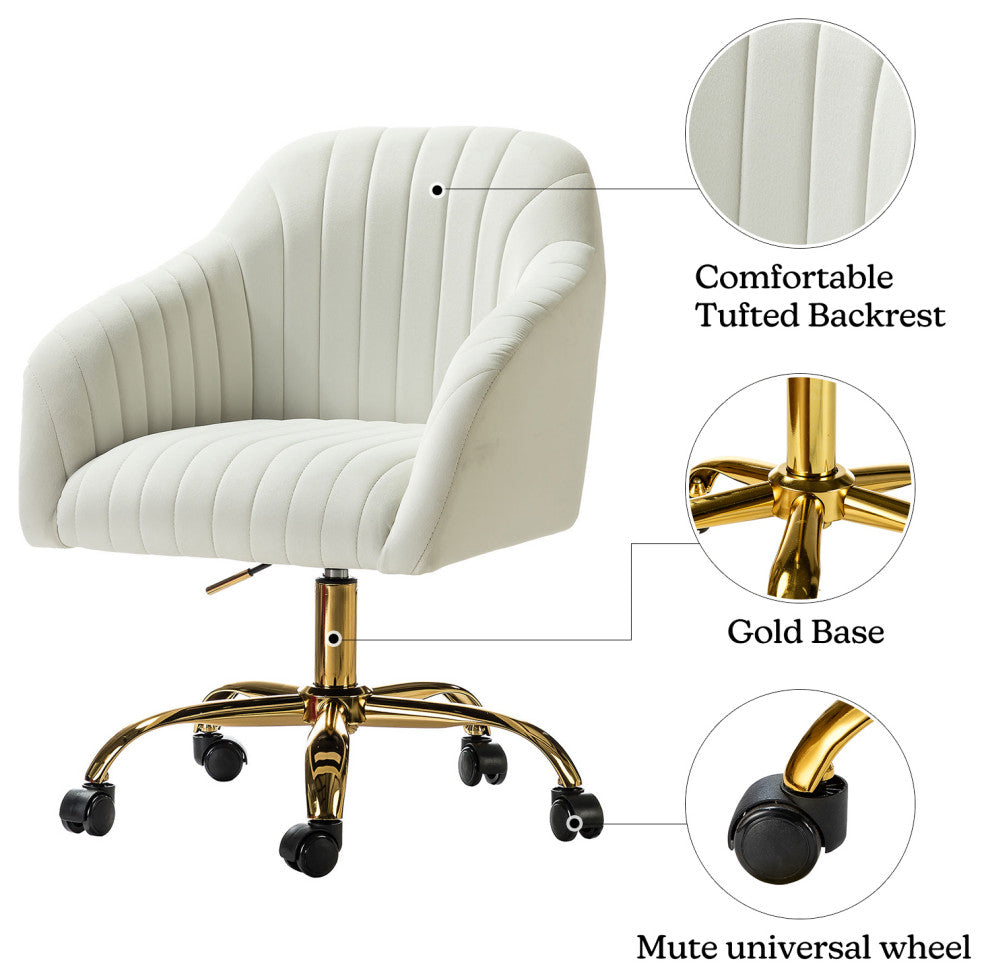 Swivel Rolling Task Chair With Tufted Back, Ivory