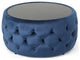GDF Studio Ivy Glam Velvet and Tempered Glass Coffee Table Ottoman, Cobalt/Black