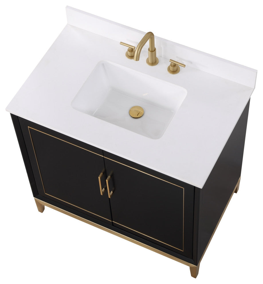 Gracie Bathroom Vanity, Midnight Black With White Quartz, 36"