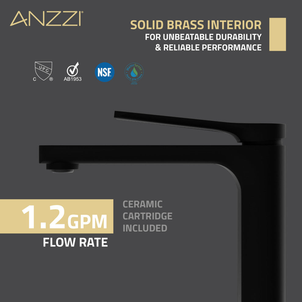1-Handle Bathroom Vessel Sink Faucet, Matte Black and Chrome