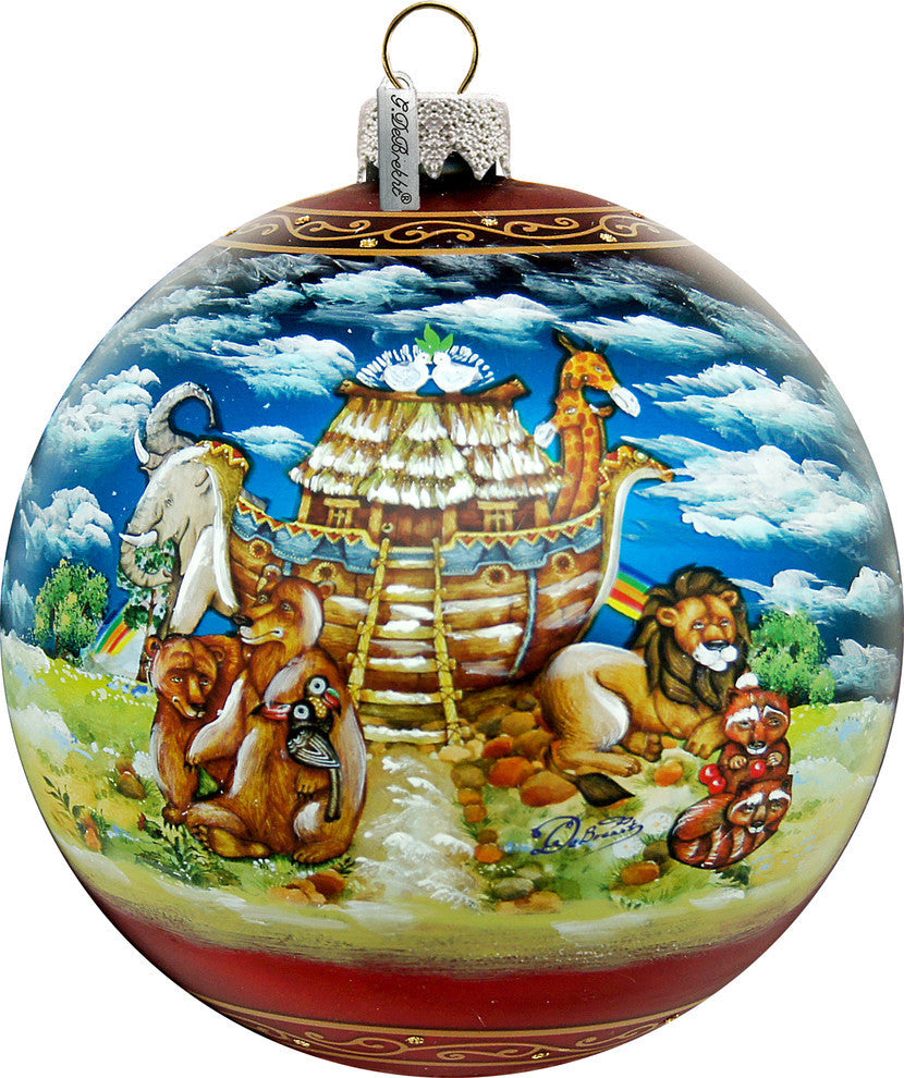 Hand Painted Scenic Glass Ornament Noah Ark Ball, Limited Edition