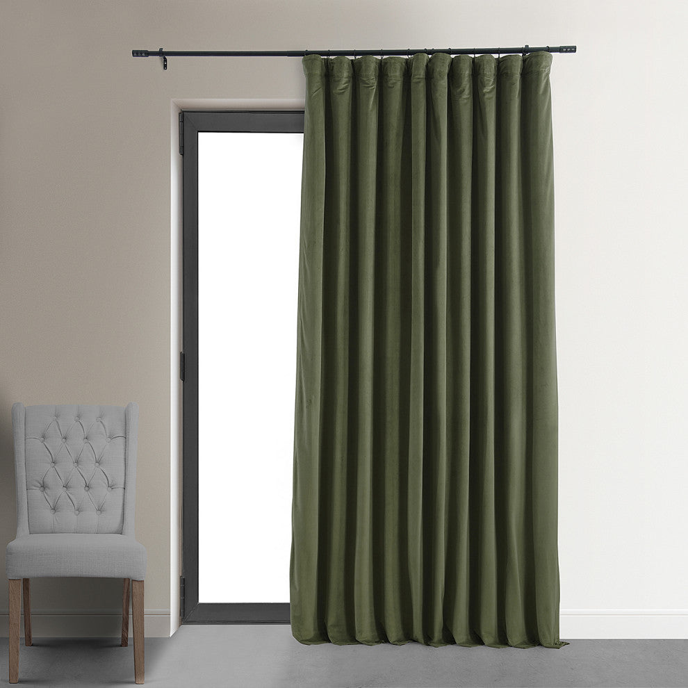 Extra Wide Blackout Velvet Curtain Single Panel, Hunter Green, 100w X 96l