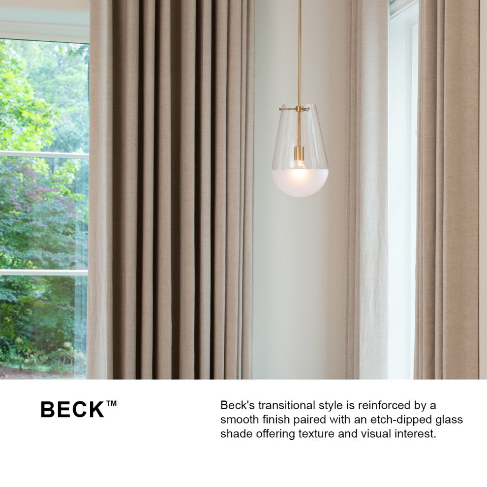 Hinkley 9" Beck Flush Mount Ceiling Light - Lacquered Brass + Etch-Dipped Glass