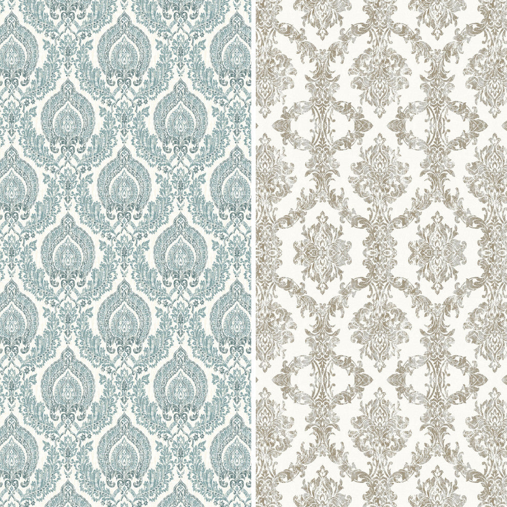 6'' Tall Double Sided Ivory Damask Canvas Room Divider