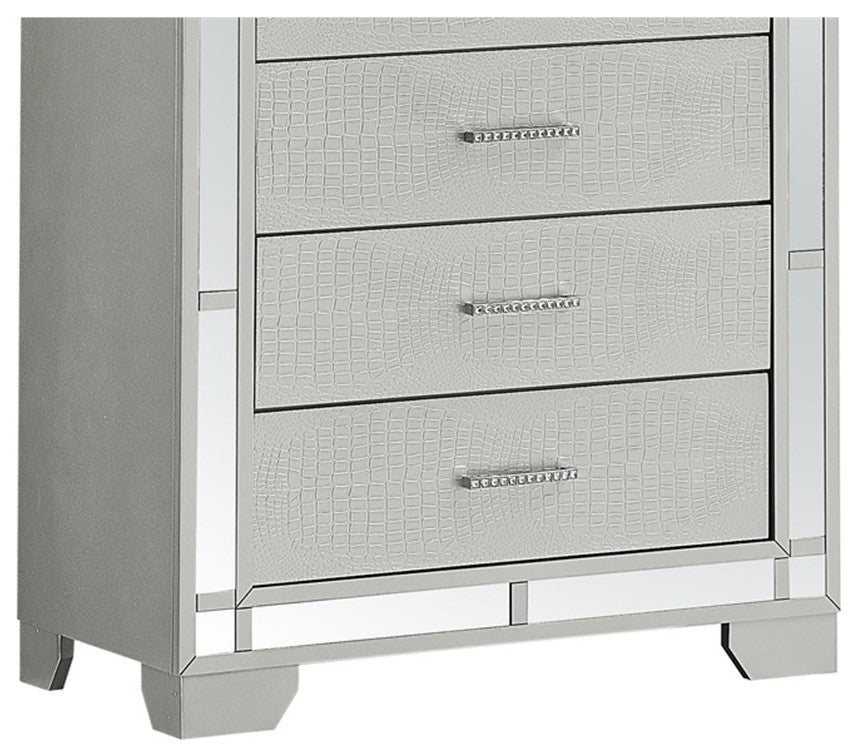 Maklaine Modern styled Wood 5 Drawer Chest Silver Champagne Finish