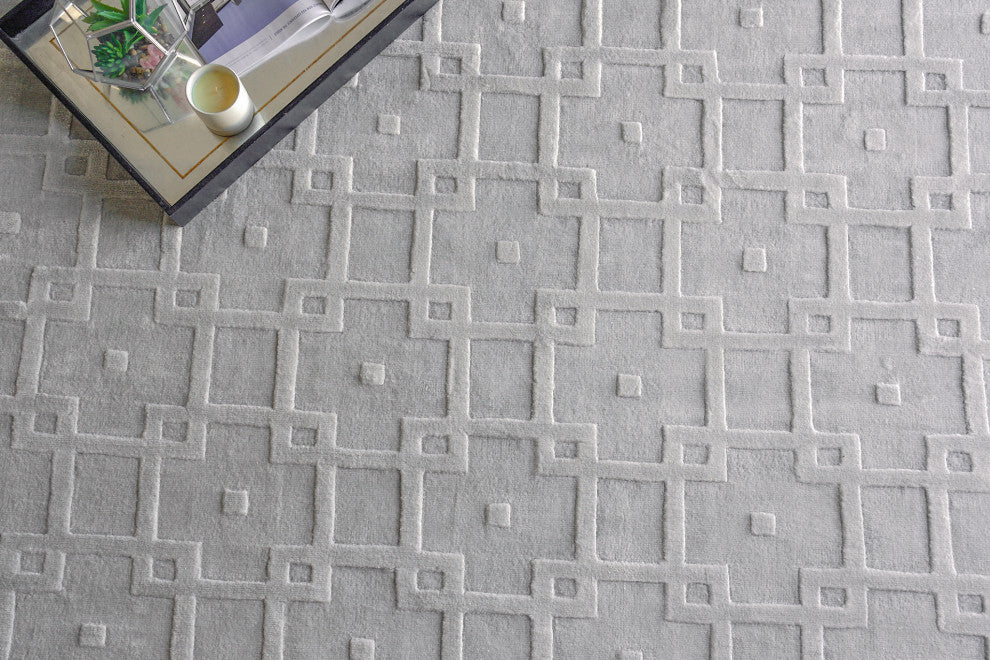 Camora Modern Handloomed Silky Nylon Light Silver Area Rug, 12'x15'
