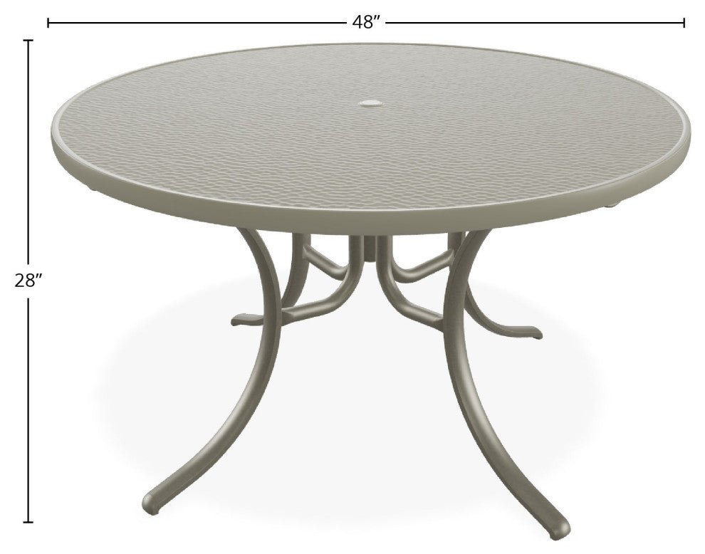 48" Round Hammered  Outdoor Dining Table with Umbrella Hole, Storm