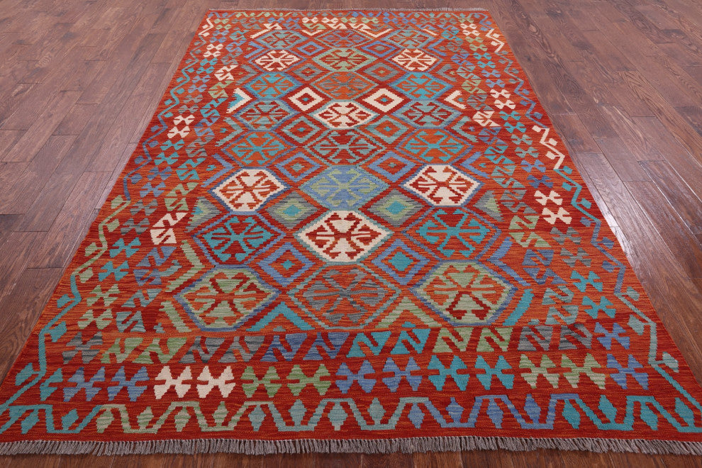 6' 5" X 9' 10" Flat Weave Kilim Reversible Wool On Wool Rug - Q12547