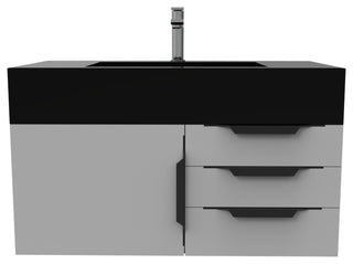 CastelloUSA Nile 36" Wall Mounted Vanity Set, Gray, Black Top, Black Handles