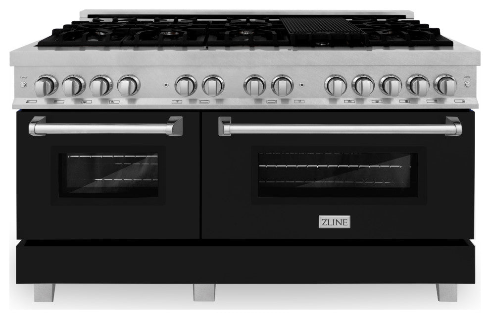 ZLINE 60" Dual Fuel Range, DuraSnow With Black Matte Door RAS-BLM-60