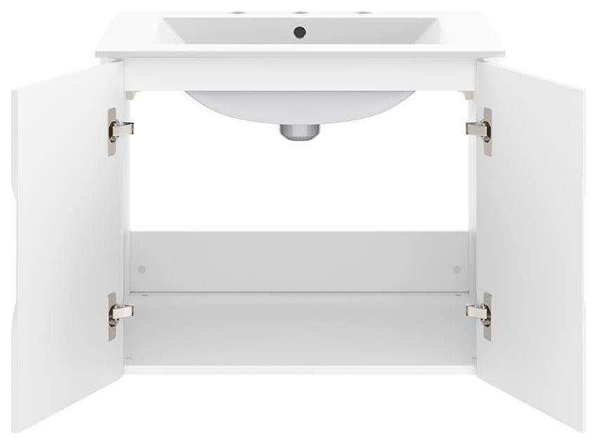 Sink Vanity Cabinet, White, Ceramic, Melamine, Modern, Hotel Bathroom Guest