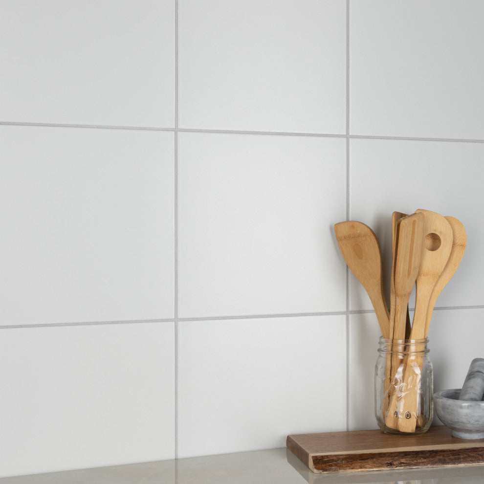 Textile Basic White Encaustic Porcelain Floor and Wall Tile, Plain