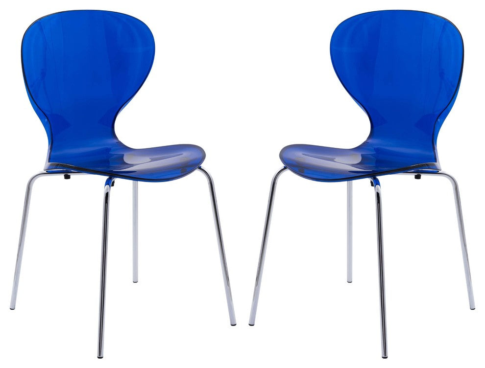 Stackable Plastic Dining Chair with Chrome Legs for Indoor and Outdoor Set of 2, Blue