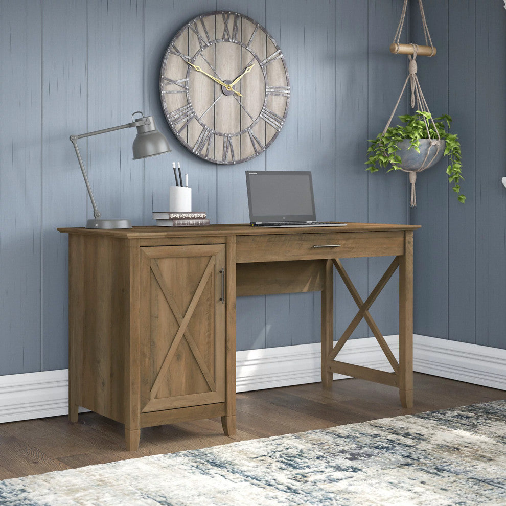 Farmhouse Desk, Large Drawer & X-Shaped Accented Door, Reclaimed Pine