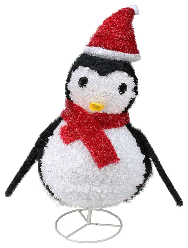 32" Pre-Lit Outdoor Chenille Penguin With Santa Hat Christmas Decoration