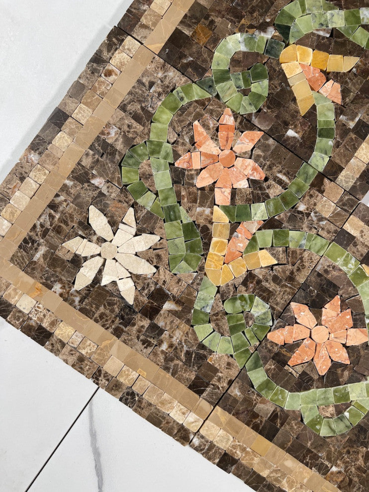Marble Mosaic Border Listello Tile Blossom Emperador 7.1x12 Polished, 1 piece