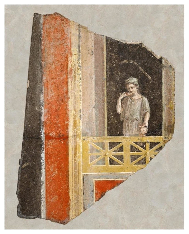"Fresco Fragment:  Woman on a Balcony" Print 1st Century Roman Artisan, 22"x26"