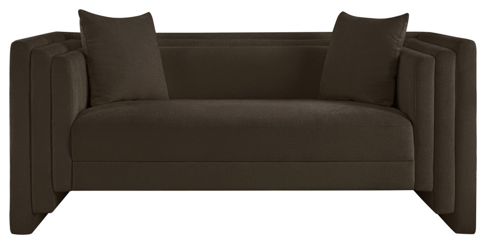 Everett Upholstered Loveseat, Brown, Chenille Fabric