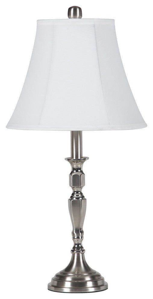 Benzara BM240936 Turned Tubular Metal Body Table Lamp, Empire Shade Silver