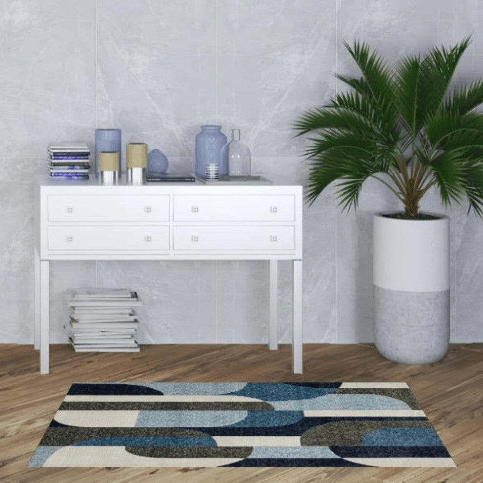 3' X 5' Blue Grey Charcoal and Purple Geometric Power Loom Area Rug