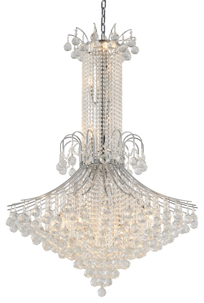 16-Light Chrome Metal Chandelier With Crystals