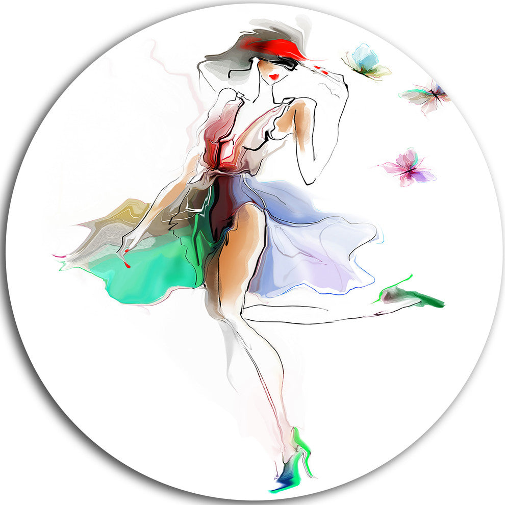 Fashion Girl In Multiple Colors, Portrait Large Disc Metal Artwork, 36"