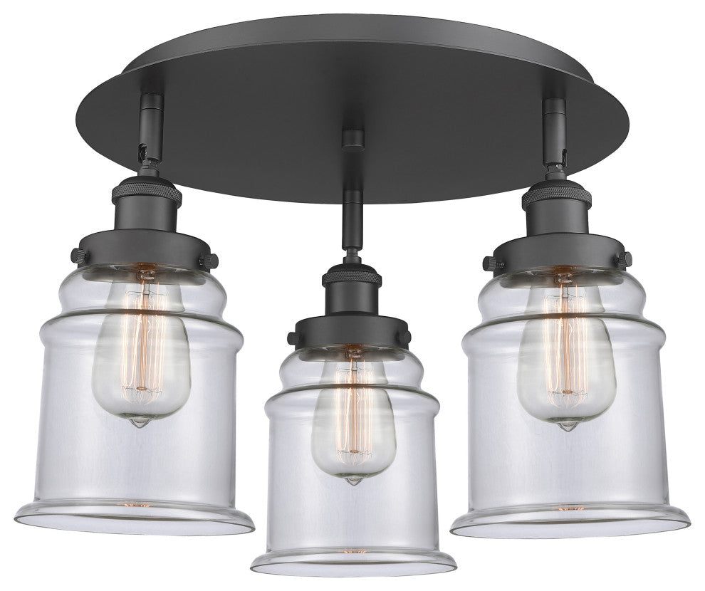 Canton-3 Light 18" Flush Mount-Matte Black, Clear Glass Shade