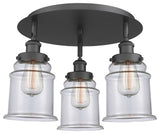 Canton-3 Light 18" Flush Mount-Matte Black, Clear Glass Shade