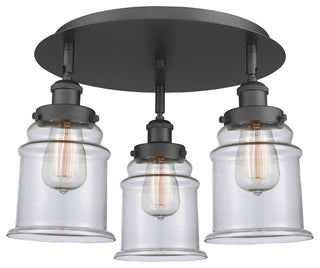 Canton-3 Light 18" Flush Mount-Matte Black, Clear Glass Shade