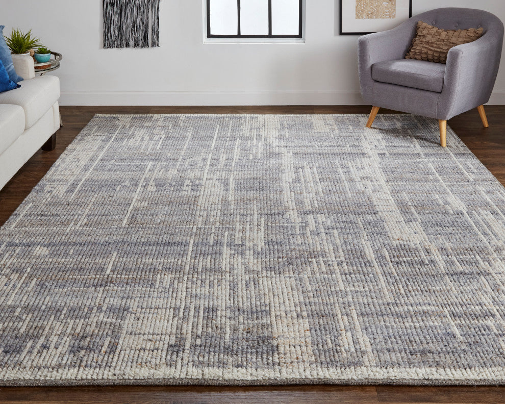 Weave & Wander Rheed Wool Rug, Gray/Blue/Ivory, 2ft x 3ft Rug