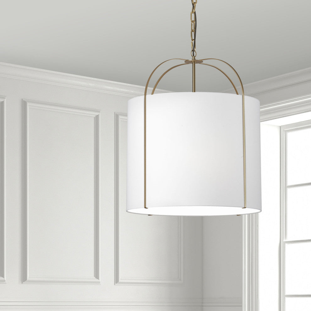 Quincy Contemporary 3 Light White Gold Fabric Pendant